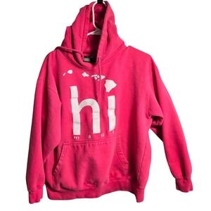 HI Maui Hawaii Pink Hoodie Womens L Graphic Pullover Sweatshirt Island Surf.645